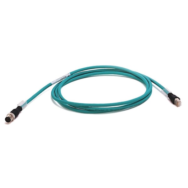 Allen-Bradley 1585D-M4TBJM-2 Ethernet Media, Micro D-Code, QD Style, Standard, Straight Male, 4 conductors (2-pair), Teal 24 AWG Highflex TPE, Unshielded, 100BASE-TX, 100 Mbit/s, RJ45 Connector, Straight Male, standard, 2 Meters, Standard