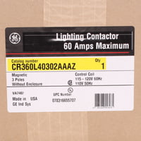 CR360L40302AAAZGE CR360L40302AAAZ Electrically Held Lighting Contactor, 120 VAC V Coil, 60 A, 3NO Contact, 3 Poles