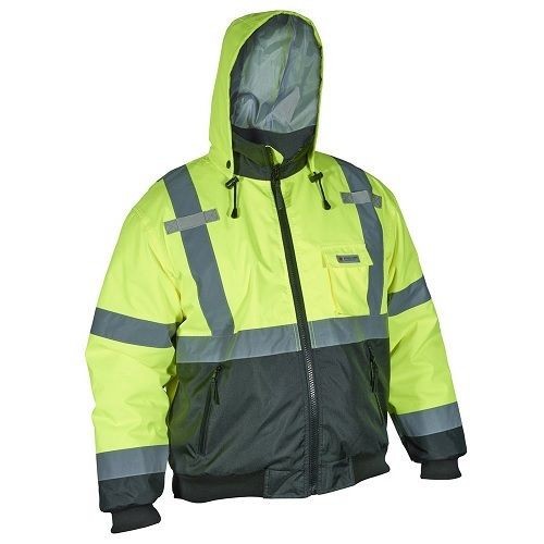 VBBCL3LXLMCR Safety VBBCL3LXL Luminator™ Two Tone Bomber Rain Jacket, Fluorescent Lime/Black, Silver Reflective Stripes, XL
