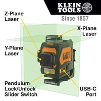 93PLLKlein® 93PLL Laser Levels, +/- 4.5 mm Accuracy, 3 Beams