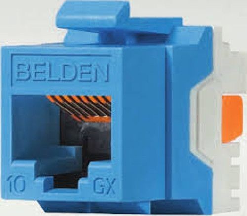 AX104193Belden, Jack, Cat6, 1 Port, Female, Straight, Plastic, RJ11, RJ45, 24 to 22 AWG, Cable Mount, Blue