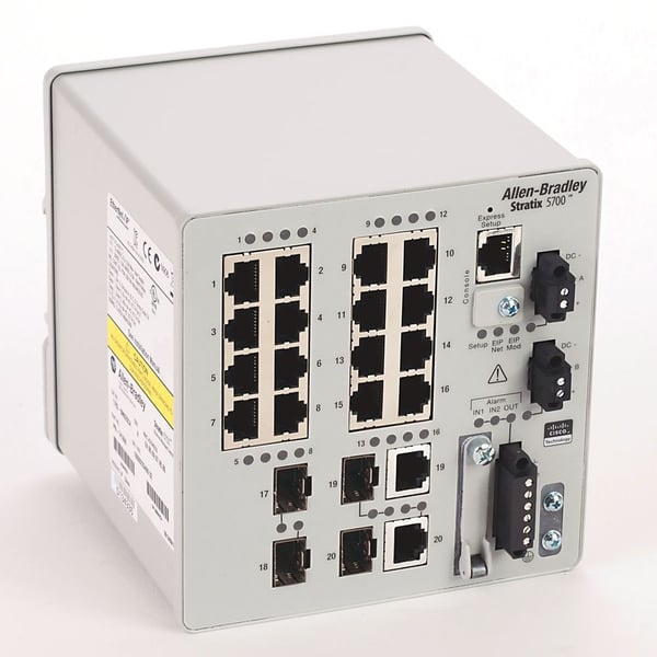 1783-BMS20CAAllen-Bradley, 1783-BMS20CA, Stratix 5700 Switch, Managed, 16 Fast Ethernet Copper Ports, 2 Fast Ethernet Combo Ports, 2 Fast Ethernet Fiber SFP Slots, Full Software, DLR