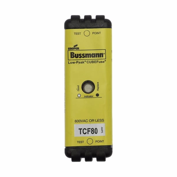 TCF80Bussmann CUBEFuse™ TCF80 Indicating Non-Rejection Time Delay Fuse, 80 A, 600 VAC/300 VDC, 100/300 kA Interrupt, Class: CF, Square Blade Body