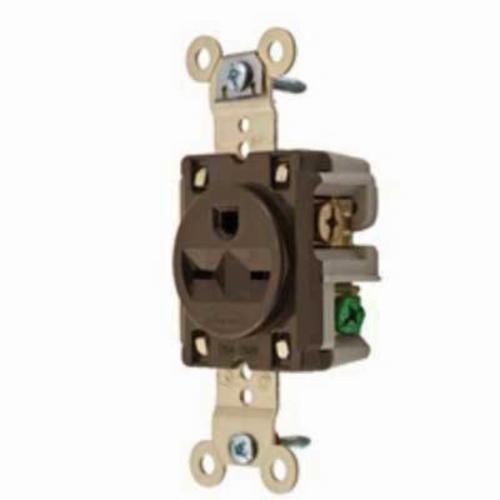 HBL5661Wiring Device-Kellems HBL5661 Heavy Duty Grounding Single Receptacle, 250 VAC, 15 A, 2 Poles, 3 Wires, Brown