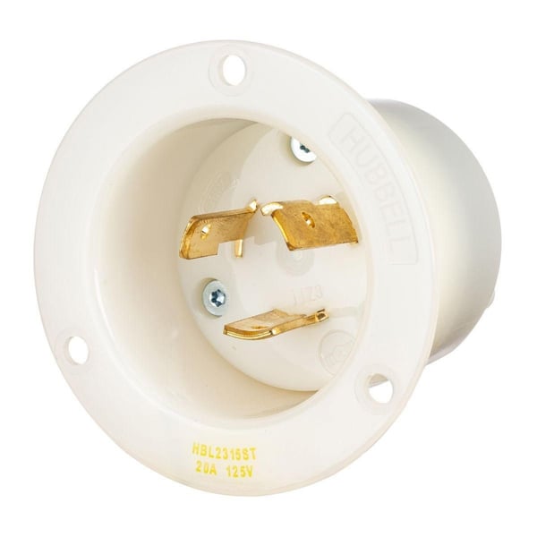 HBL2315STWIRING DEVICE-KELLEMS HBL2315ST Twist-Lock 2-Pole 3-Wire Grounding Flanged Inlet, 125 VAC, 20 A, 2 Poles, 3 Wires, White