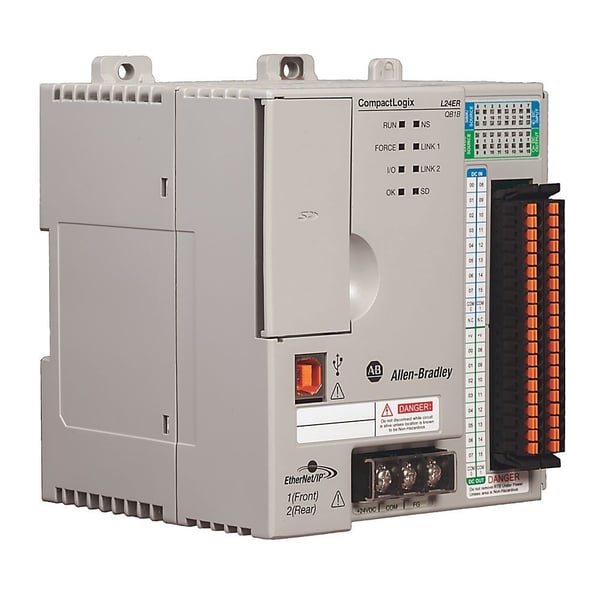 1769-L24ER-QB1BAllen-Bradley, 1769-L24ER-QB1B, CompactLogix 5370 L2 Controller, 2 EtherNet/IP ports, 750KB Memory, 16 DC Inputs, 16 DC Outputs, Up To 4 1769 I/O Expansion Modules, 8 EtherNet/IP and 120 TCP Connections, 24V DC