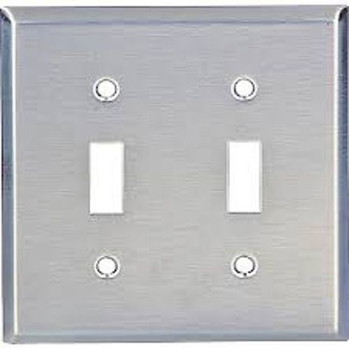 EATON Arrow Hart™ Eaton Wiring Devices 93072-SP-L 93000 Standard Toggle Switch Wallplate, 2 Gangs, 4.5 in H x 4.56 in W, 302/304 Stainless Steel, Clear