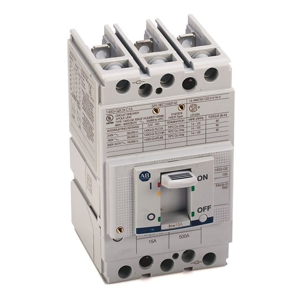 Allen-Bradley 140G-G2C3-C63 Molded Case Circuit Breaker, G frame, 25 kA at 480V, T/M - Fixed Thermal / Fixed Magnetic TMF, Rated Current 63 A, InterruptingCode G2