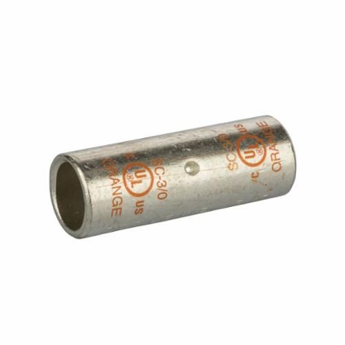 SC-3/0NSI SC-3/0 Dual Rated Compression Splice, 3/0 AWG Conductor, 1-3/4 in L, Short Barrel, Copper, Orange