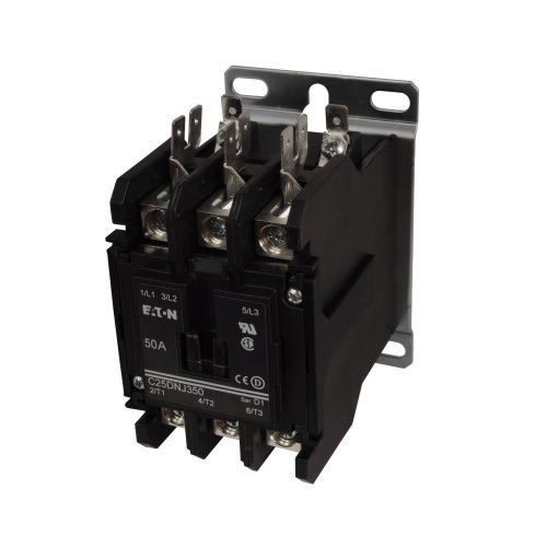 C25DNJ250AEATON C25DNJ250A D-Frame Non-Reversing Definite Purpose Control Contactor With Metal Mounting Plate, 110 to 120 VAC at 50/60 Hz V Coil, 50 A, 2 Poles