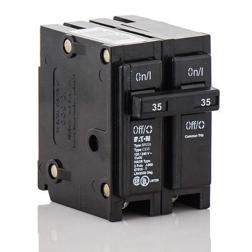 BR235EATON BR235 Type BR Plug-On Molded Case Circuit Breaker, 120/240 VAC, 35 A, 10 kA Interrupt, 2 Poles, Common Trip