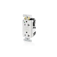 Leviton® SmartlockPro® Slim® MGFN2-HGW Duplex Feed Through Self-Test GFCI Receptacle, 125 VAC, 20 A, 2 Poles, 3 Wires, White