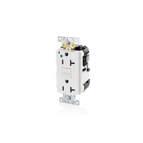 Leviton® SmartlockPro® Slim® MGFN2-HGW Duplex Feed Through Self-Test GFCI Receptacle, 125 VAC, 20 A, 2 Poles, 3 Wires, White