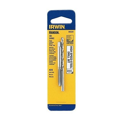 Irwin® Hanson® 80220 Tap and Drill Bit Set, 2 Pieces, #10-24 Tap Thread, #25 Drill, UNC Thread, Spiral Flute Tap, Plug Tap Chamfer
