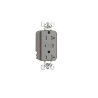 Pass & Seymour® TR5362GRYSP Duplex Extra Heavy Duty Surge Protective Tamper-Resistant Straight Blade Receptacle, 125 VAC, 20 A, 2 Poles, 3 Wires, Gray