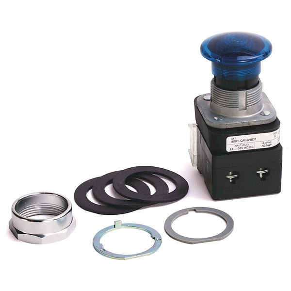 800T-QMH2BD1Allen-Bradley, 800T-QMH2BD1, 30.5mm Type 4/13 Mom. Contact PB-Illum., Blue, Mushroom Hd, LED, 12-130V AC/DC, 1 NO