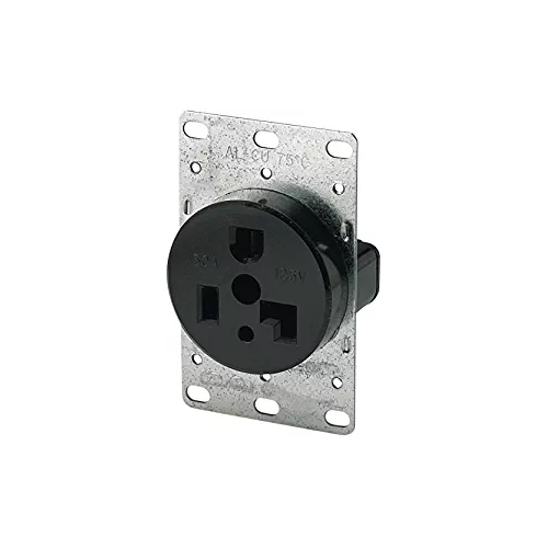 1233-BOXEATON Arrow Hart™ Eaton Wiring Devices 1233-BOX Single Straight Blade Receptacle, 125 VAC, 30 A, 2 Poles, 3 Wires, Black