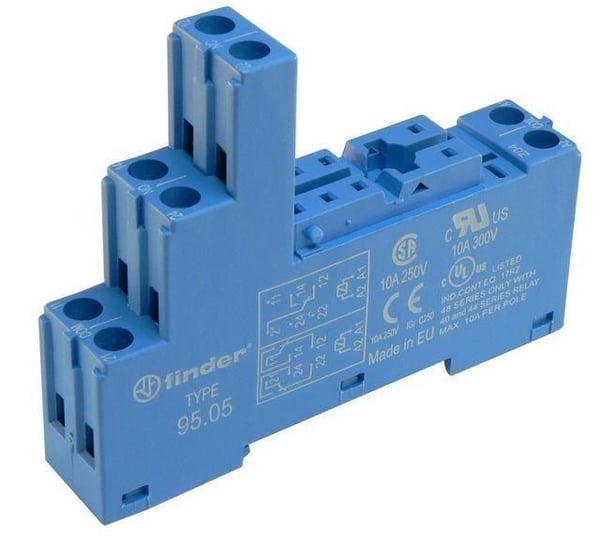 95.05Finder® 95.05 95 Series Relay Socket, 250 VAC, 10 A, For Use With 40.51, 40.52, 40.61 Miniature PCB and Plug-In Relay, 8 Pin