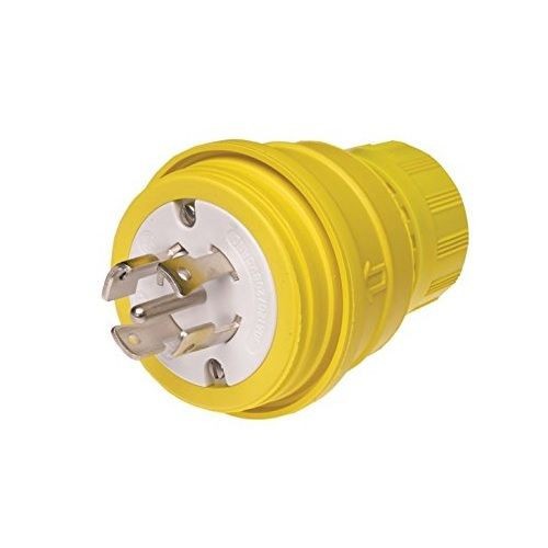 Woodhead® Watertite® 28W82 130147 3-Phase Male Plug With Locking Blade, 480 VAC, 30 A, 4 Poles, 5 Wires, Yellow