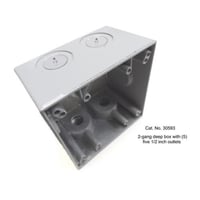 Mulberry Royal Mountie™ 30593 Deep Weatherproof Box With Detachable Lug, Die Cast Aluminum, 37.3 cu-in, 2 Gangs, 5 Outlets, 4-1/2 in H x 4-1/2 in W x 2-5/8 in D