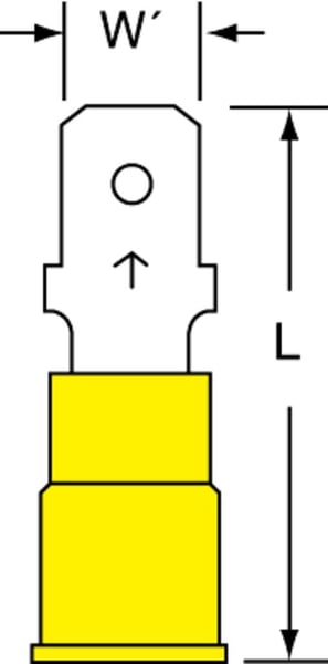 Data-Spec Sheet3M™ Highland™ 051128-60027 Insulated Male Disconnect, 12 to 10 AWG Conductor, 1/4 in Tab, Butted Seam Barrel, Copper