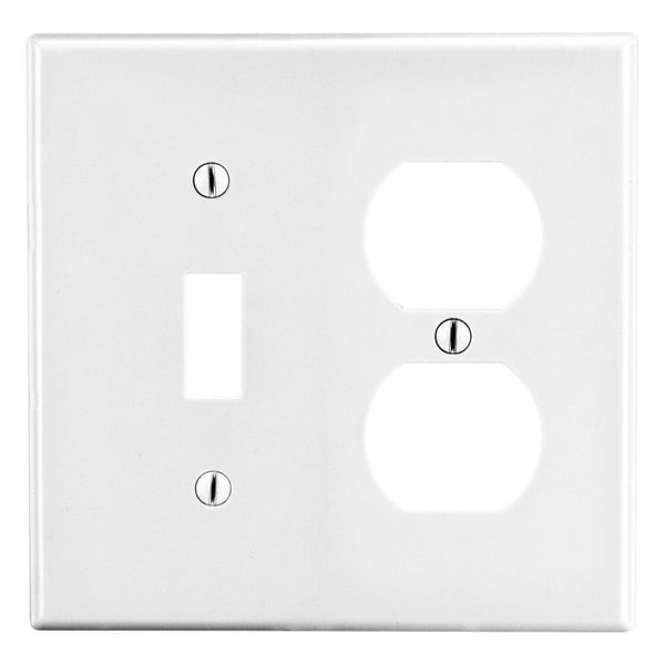 PJ18WWiring Device-Kellems PJ18W Mid-Size Non-Metallic Wallplate, 2 Gangs, 4.94 in L x 5 in W, Polycarbonate Thermoplastic, White