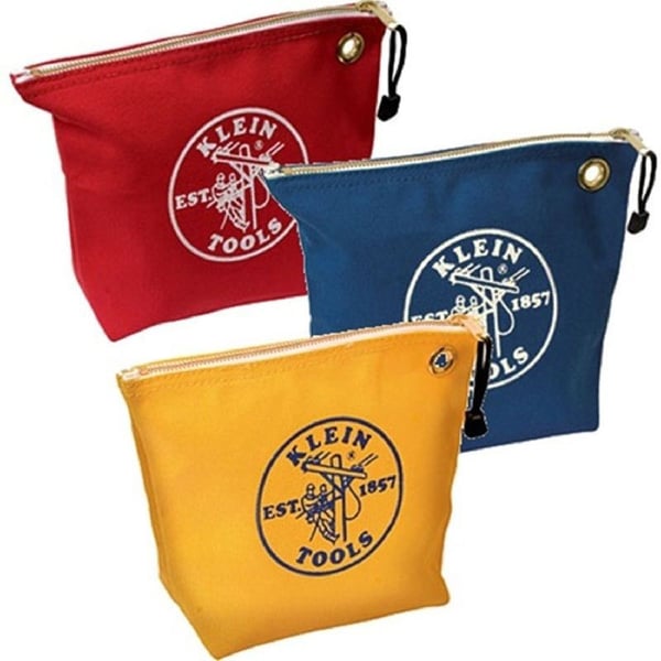 Klein® 5539CPAK Assorted Zipper Bag, #8 Canvas, Blue/Red/Yellow
