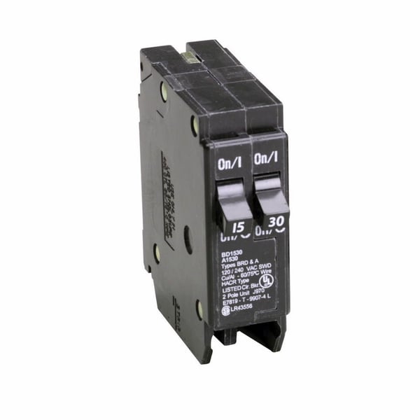 BD1530EATON BD1530 Type BD CTL Duplex Circuit Breaker, 120 VAC, 15 to 30 A, 10 kA Interrupt, 1 Poles, Thermal/Magnetic Trip