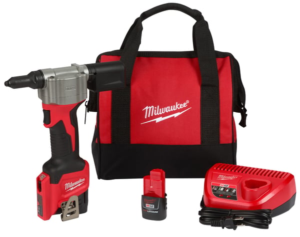 2550-22Milwaukee® 2550-22 Cordless Rivet Tool Kit, 3/16 in Rivet, 2000 lb Pulling, 12 VDC, Lithium-Ion Battery, Glass Filled Nylon Housing