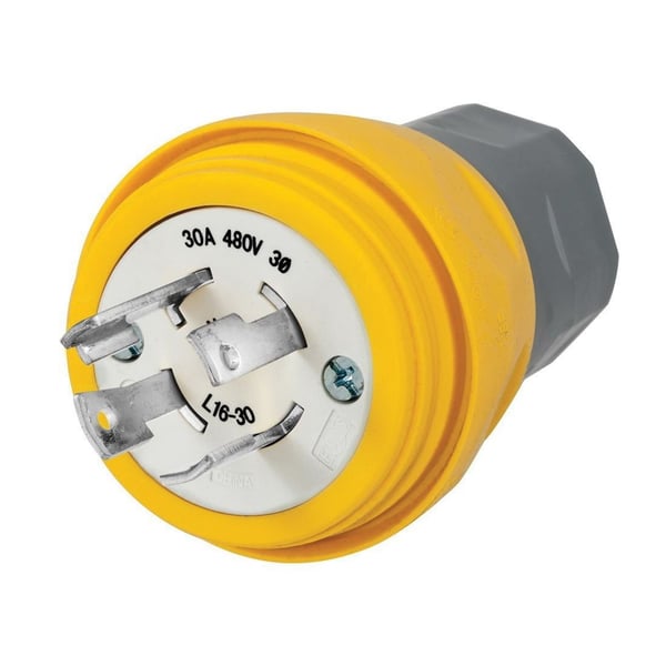HBL28W76Wiring Device-Kellems Twist-Lock® HBL28W76 Grounding Male Locking Plug, 30 A, 480 VAC, 10 hp, 3 Poles, 4 Wires