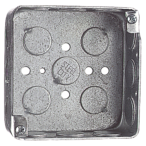 Steel City® 52151-1/2 Drawn Style Outlet Box, Steel, 21 cu-in Capacity, 1 Outlets, 16 Knockouts, 4 in H x 4 in W x 1-1/2 in D