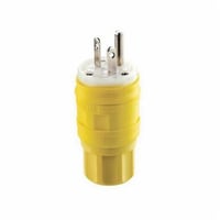 14W33Leviton® Wetguard® 14W33 1-Phase Cable Mount Grounding Watertight Straight Blade Plug, 125 VAC, 20 A, 2 Poles, 3 Wires, Yellow