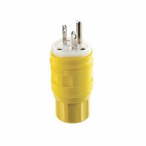 14W33Leviton® Wetguard® 14W33 1-Phase Cable Mount Grounding Watertight Straight Blade Plug, 125 VAC, 20 A, 2 Poles, 3 Wires, Yellow