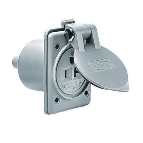 Wiring Device-Kellems HBL61CM65 Corrosion Resistant Grounding Standard Straight Blade Flanged Outlet, 125 VAC, 20 A, 2 Poles, 3 Wires, Gray