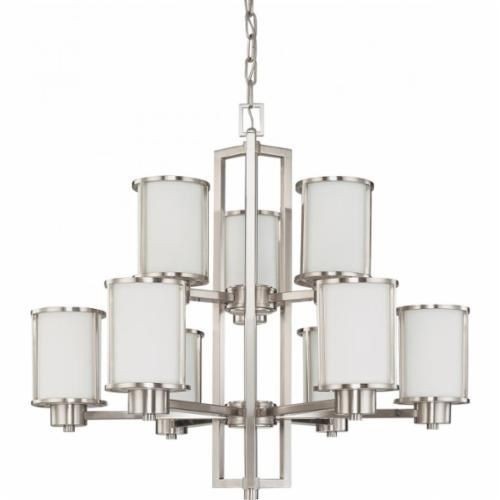 NUVO® by SATCO 60/2855 Odeon Transitional Chandelier, (9) A19 Incandescent Lamp, 120 VAC, Brushed Nickel Housing