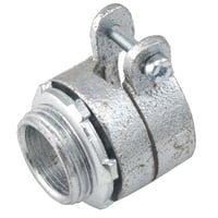2103RACO® 2105 Non-Insulated Straight Squeeze Conduit Connector, 1-1/4 in Trade, 1-1/4 in Cable Openings, For Use With FMC, Malleable Iron, Electro-Plated Zinc