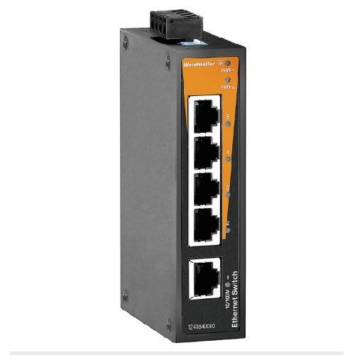 1240840000Weidmuller 1240840000 Network Switch, Unmanaged Fast Ethernet, 5 RJ45 Ports, DIN Rail