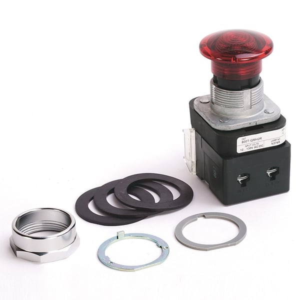 800T-QMH2RD1Allen-Bradley, 800T-QMH2RD1, 30.5mm Type 4/13 Mom. Contact PB-Illum., Red, Mushroom Hd, LED, 12-130V AC/DC, 1 NO