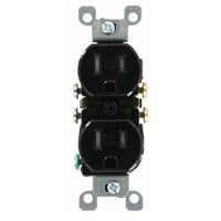 T5320-ELeviton® T5320-E Duplex Grounding Standard Tamper-Resistant Straight Blade Receptacle, 125 VAC, 15 A, 2 Poles, 3 Wires, Black