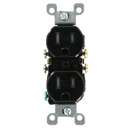 T5320-ELeviton® T5320-E Duplex Grounding Standard Tamper-Resistant Straight Blade Receptacle, 125 VAC, 15 A, 2 Poles, 3 Wires, Black
