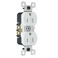 Pass & Seymour® 3232TRWRW Duplex Grounding Tamper Resistant Weather Resistant Straight Blade Receptacle, 125 VAC, 15 A, 2 Poles, 3 Wires, White