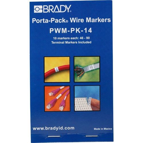 PWM-PK-14Brady® Porta-Pack® PWM-PK-14 Pre-Printed Wire Marker Book, 1-1/2 in L x 0.2 in W, 46 - 90 Legend, Vinyl Cloth