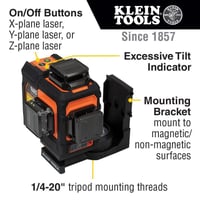 93PLLKlein® 93PLL Laser Levels, +/- 4.5 mm Accuracy, 3 Beams