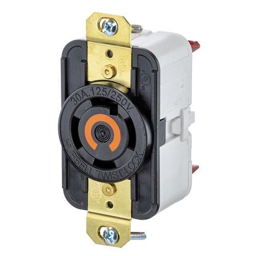HBL2710STWiring Device-Kellems Twist-Lock® HBL2710ST Single Flush Locking Receptacle With Spring Termination, 125/250 VAC, 30 A, 3 Poles, 4 Wires, Black