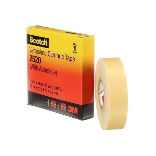 Scotch® 2510 Premium Grade Varnished Cambric Insulating Tape, 1 in W x 36 yd Roll L, 7 mil THK, Yellow