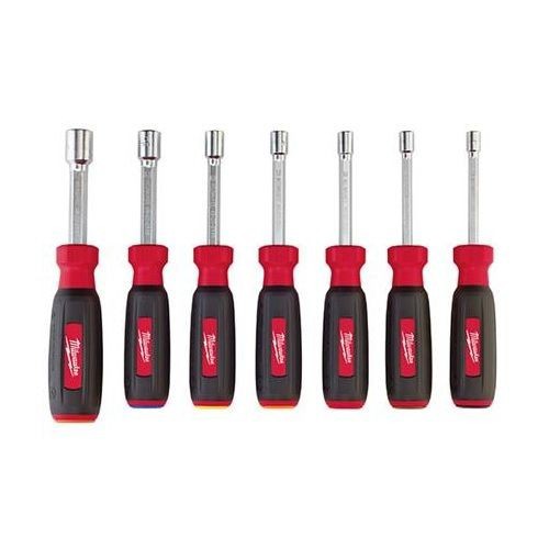 Milwaukee® HollowCore™ 48-22-2517 Magnetic Nut Driver Set, 5 to 13 mm, 7 Pieces, 7-1/4 in OAL, Cushion Grip Handle, Steel, Polished Chrome