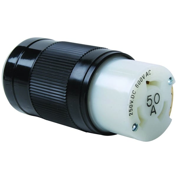 3764Pass & Seymour® Turnlok® 3764 3-Phase Locking Connector, 600 VAC, 50 A, 2 Poles, 4 Wires, Black/White