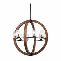 43190AUBKichler® 43190AUB Grand Bank™ 1-Tier Country/Lodge/Rustic Medium Chandelier, (8) Type B Incandescent Lamp, 120 VAC, Auburn Stained Housing