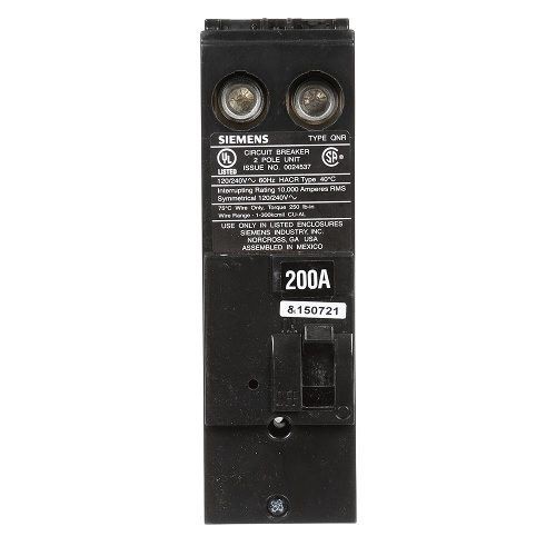 Siemens QN2200R Type QNR Low Voltage Miniature Molded Case Circuit Breaker, 120/240 VAC, 200 A, 10 kA Interrupt, 2 Poles, LI/Thermal Magnetic Trip
