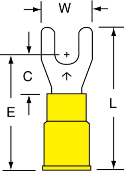 Data-Spec Sheet3M™ Highland™ 051128-60010 Insulated Standard Fork Terminal, 12 to 10 AWG Conductor, 1.03 in L, Butted Seam Barrel